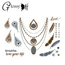 タトゥーシール アクセサリー 羽 シャイニーメタリック (GT-271) Tattoo フラッシュタトゥー フェイクタトゥーシール トライバル (ゆうパケット対...