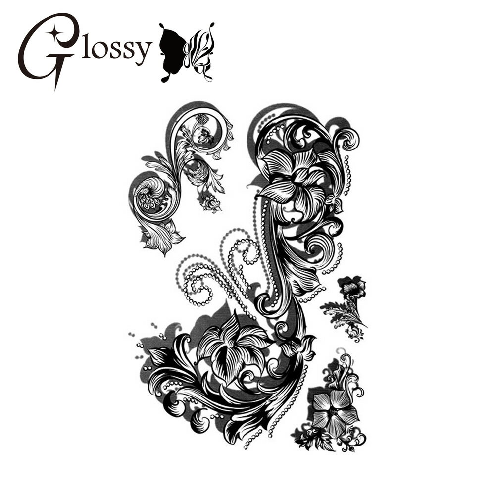 タトゥーシール 花 フラワー 3Dモノクロシルエット (GT-331) Tattoo フェイクタトゥーシール トライバル(ゆうパケット対応)