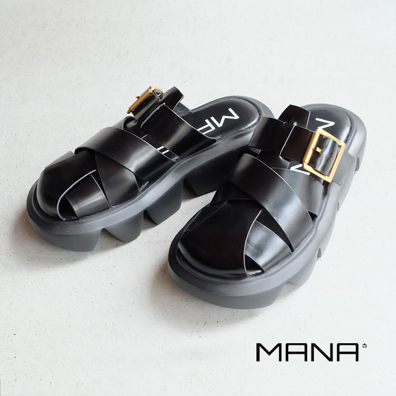 MANA マナ レディース グルカ スリッパ サンダル 本革 厚底 軽量 モード 大人 お洒落 楽ちん 履きやすい（mana516061）