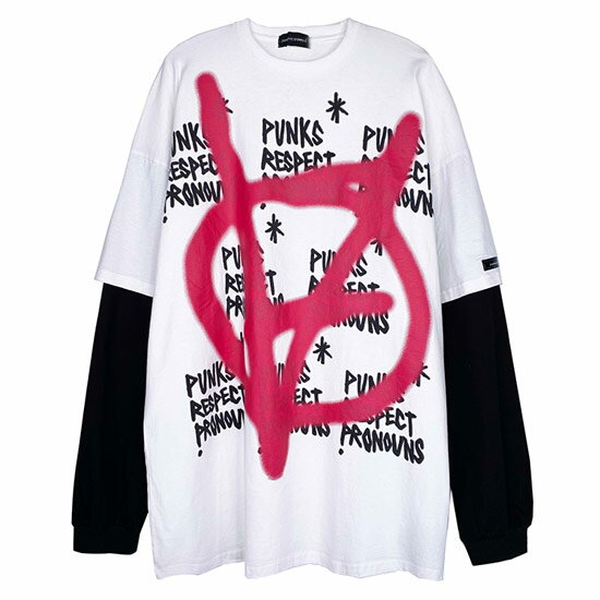 輝く高品質な ロンt ロングtシャツ メンズ ストリート系 メンズ ロング丈 スプレープリント ビッグプリント 重ね着風 フェイクレイヤード ロングカットソー ストリート系 ファッション 大きいサイズ インポート 個性的 V系 ヴィジュアル系 メンズ トップス 衣装 秋服