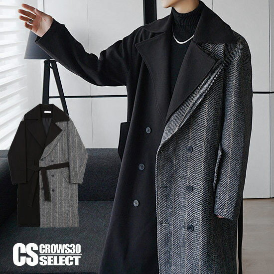 トレンチコート メンズ ロングコート メンズ バイカラーコート メンズ V系 コート メンズ ダブルコート ダブル襟 インポート 秋 冬 新作 お兄系 サロン系...