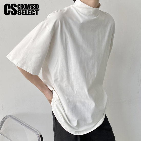 Tシャツ メンズ モード系 Tシャツ メンズ 5分袖 ハイネック カットソー 半袖 ストリート系 カ