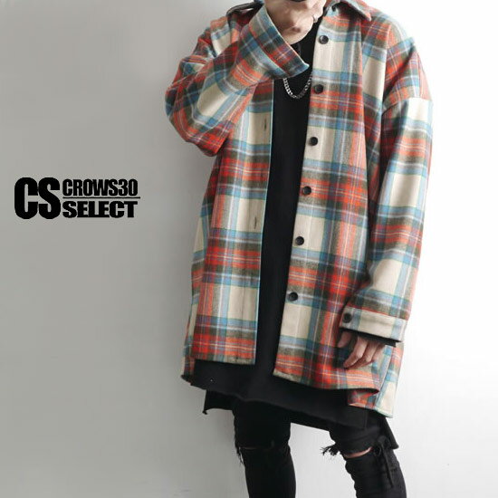 チェックコート メンズ モード系 シャツ メンズ コート シャツコート メンズ ロング丈 モード系 アウター 原宿系 大きいサイズ レディース インポート 送料...