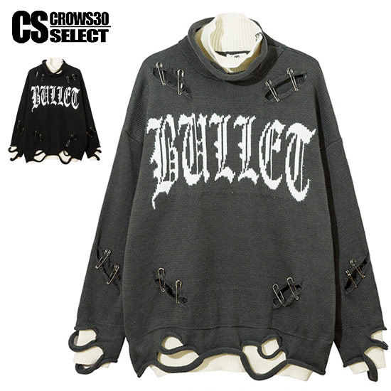 セーター メンズ ニットソー メンズ ロングTシャツ メンズ ロンT メンズ モード系 セーター メンズ 原宿系 セーター ダメージ加工 大きいサイズ インポート 個性的 V系 セーター ヴィジュアル系 ファッション 安全ピン ビター系 セーター 韓国 2022 冬 新作 衣装