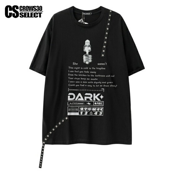 Tシャツ メンズ V系 Tシャツ メンズ モード系 Tシャツ メンズ ハトメ コード 紐 ビッグプリント オシャレ 原宿系 Tシャツ インポート 2023 春 夏 新作 個性的 V系 お兄系 ヴィジュアル系 ファッション ホスト 衣装 ロック系 ビター系 Tシャツ バンド衣装 ステージ衣装