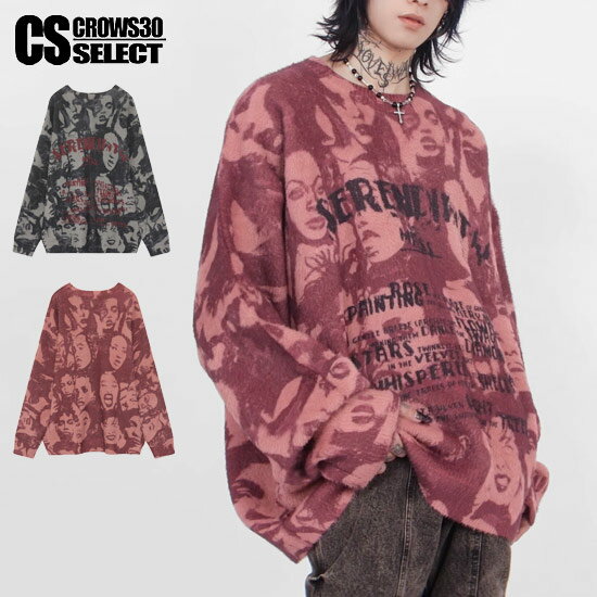 Rakuten - ニットソー メンズ セーター メンズ V系 セーター 総柄 フェイス 大人 セーター メンズ V系 ロングTシャツ メンズ ロンT メンズ 大きいサイズ ロンT メンズ ヴィジュアル系 ファッション 地雷系 セーター ユニセックス 韓国 トップス 衣装 2023 秋 冬 新作