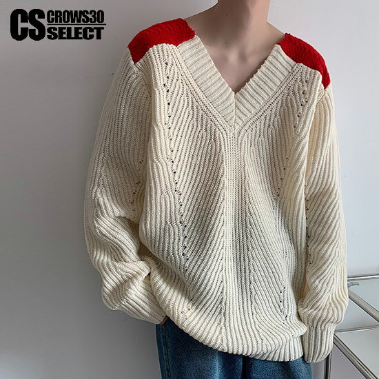 V系 セーター メンズ Vネック モード系 ロンT ヴィジュアル系 ファッション ニットソー バイカラー ロングTシャツ メンズ インポート 個性的 V系 ヴィ...