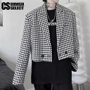 千鳥格子 チェック柄 ジャケット メンズ ショート丈 モード系 ジャケット メンズ V系 ジャケット メンズ コート ショートジャケット 2023 春 秋 冬 新作 お兄系 V系 ヴィジュアル系 ファッション ホスト スーツ ビター系 大人 新作 30代 40代 50代 個性 原宿系 衣装