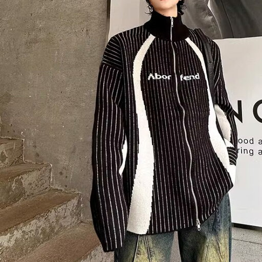 ニットブルゾン メンズ V系 ニットアウター メンズ モード系 セーター メンズ ヴィジュアル系 ニットソー ロック系 セーター メンズ ロングTシャツ メンズ 大きいサイズ ロンT メンズ ジャージ風 アウター ヴィジュアル系 ファッション 韓国 衣装 2024 春 秋 冬 新作