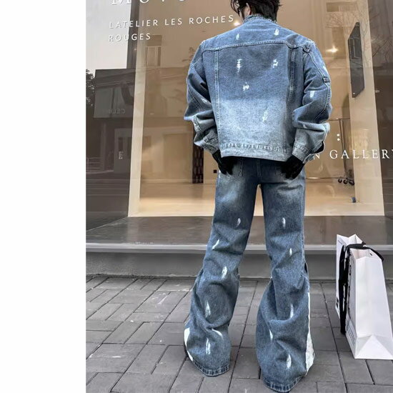 デニムセットアップ メンズ オールインワン 上下セット Gジャン デニムジャケット デニムパンツ 送料無料 インポート オラオラ系 セットアップ メンズ 2024 春 秋 冬 新作 V系 ヴィジュアル系 ファッション お兄系 大人 衣装 汚し加工 バイカラー Gジャン メンズ