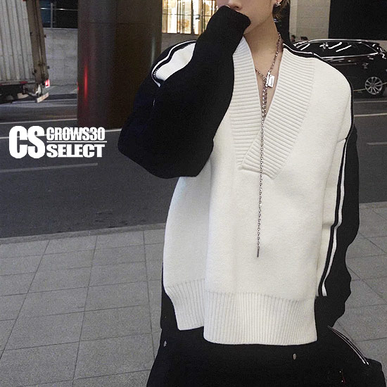 セーター メンズ Vネック バイカラーニット レディース V系 ニットソー メンズ 深い Vネック セーター レディース モード系 セーター メンズ ロンT メ...