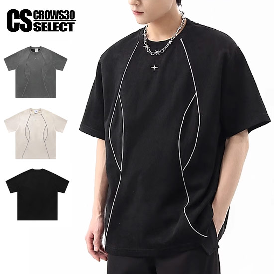 Rakuten - Tシャツ メンズ モード系 カットソー メンズ V系 Tシャツ メンズ モード系 メンズ Tシャツ ユニセックス 幾何学柄 ライン パイピング 大きいサイズ Tシャツ メンズ オシャレ 半袖 Tシャツ 2024 春 夏 新作 個性的 お兄系 ヴィジュアル系 ファッション ホスト ロック