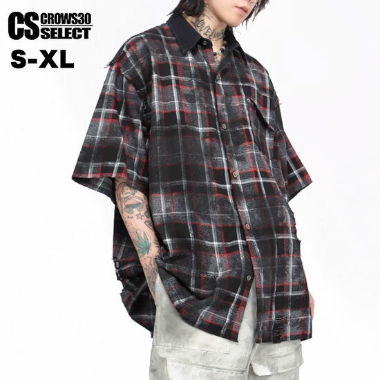 楽天Alleglo クローズ30スタイルチェックシャツ メンズ ダメージ シャツ 半袖 モード系 シャツ メンズ V系 シャツ メンズ オラオラ系 シャツ レディース ビッグシャツ メンズ 新作 30代 40代 50代 個性的 Y2K ファッション ビジュアル系 ファッション ホスト スーツ 父の日 衣装 バンド