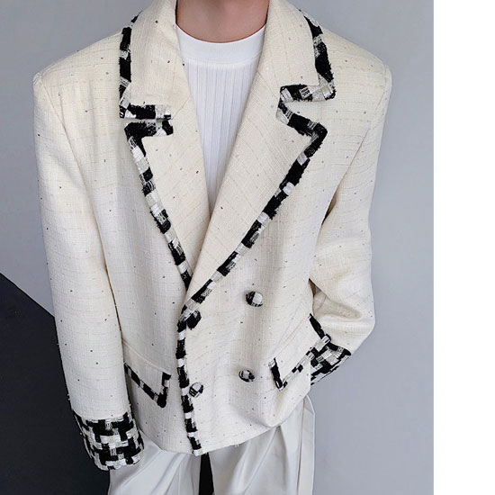 V系 ジャケット メンズ モード系 アウター メンズ 千鳥格子 メンズ テーラードジャケット メンズ チェック バイカラー お兄系 y2k ヴィジュアル系 ファッション ホスト スーツ 大人 ジャケット 送料無料 新作 30代 40代 個性的 バンド ステージ衣装 韓国