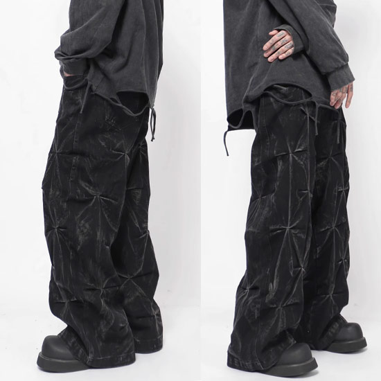 V系 デニムパンツ メンズ モード系 ワイドパンツ メンズ くしゅくしゅ パンツ B系 ヒップホップ 大人 ジーパン オシャレ 派手 個性的 Y2Kファッション ヴィジュアル系 ファッション お兄系 ホスト 衣装 2024 春 秋 冬 新作 B系 ヒップホップ B系 パンツ