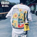 V系 Tシャツ メンズ モード系 メンズ Tシャツ メンズ カットソー ビッグプリント 花柄 フラワーひまわり オラオラ系 Tシャツ メンズ サーフ アメカジ オシャレ 半袖 Tシャツ 2025 春 夏 新作 個性的 お兄系 ヴィジュアル系 ファッション ホスト ロック バンド