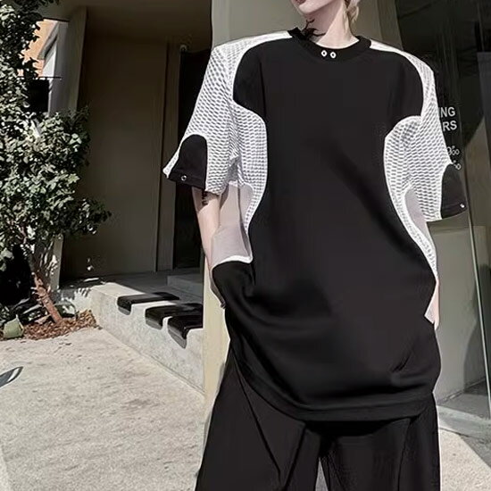 V系 Tシャツ メンズ モード系 Tシャツ メンズ バイカラー カットソー メッシュ 切替 ハトメ 大きいサイズ モード系 メンズ Tシャツ オシャレ 半袖 Tシャツ 2025 春 夏 新作 個性的 お兄系 ヴィジュアル系 ファッション ホスト ロック バンド 20代 30代 40代 50代 60代