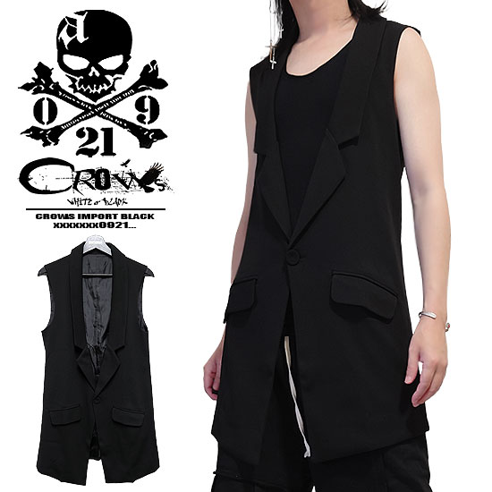 ベスト メンズ ロング丈 ベスト ジレベスト ジレ メンズファッション 変形 ロングベスト ブラック 黒 お兄系 V系 ヴィジュアル系 ホスト 大人 送料無料 春 夏 新作 個性的 モード系ファッション きれい目 衣装 オリジナル ブランド alcw