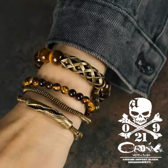 ブレスレット メンズ 数珠 タイガーアイ 2点 セット 真鍮 V系 メンズ ブレスレット レディース モード系 ブレスレット メンズ 個性的 派手 大人 ブレス...