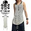 メッシュタンクトップ メンズ モード系 タンクトップ レディース レースアップ モード系 Tシャツ メン..