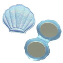 【シェルミラー（Mサイズ）】＜ブルー／ホワイト／ピンク／シルバーホワイト＞コンパクトミラー 鏡 折りたたみ 折り畳み かわいい 貝殻ハワイアン 雑貨 ファッション その1