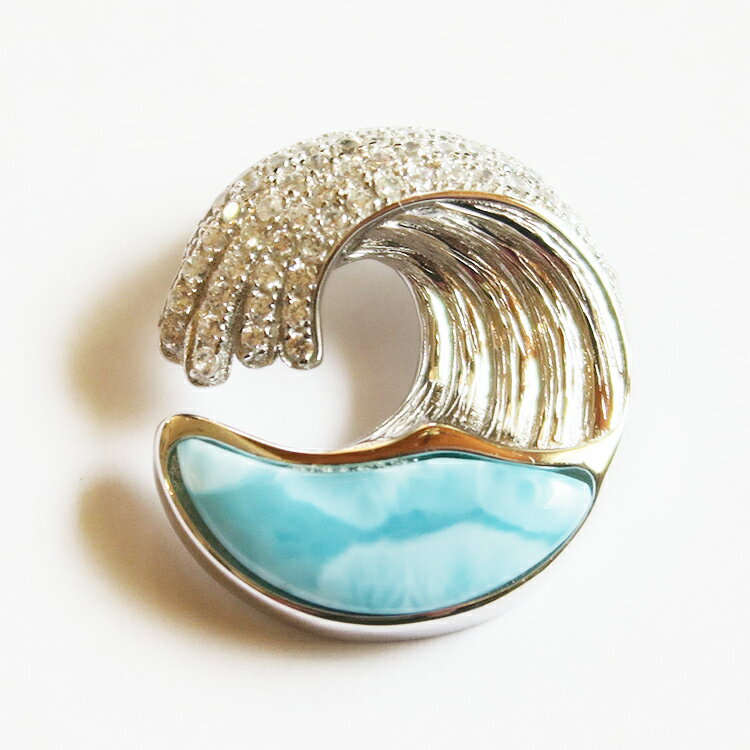 【ハワイアンジュエリー】ウェーブ 波 シルバー ラリマー ブルーペクトライト ペンダント ネックレス サークル レディース メンズ ハワジュ マリン ビーチ リ...