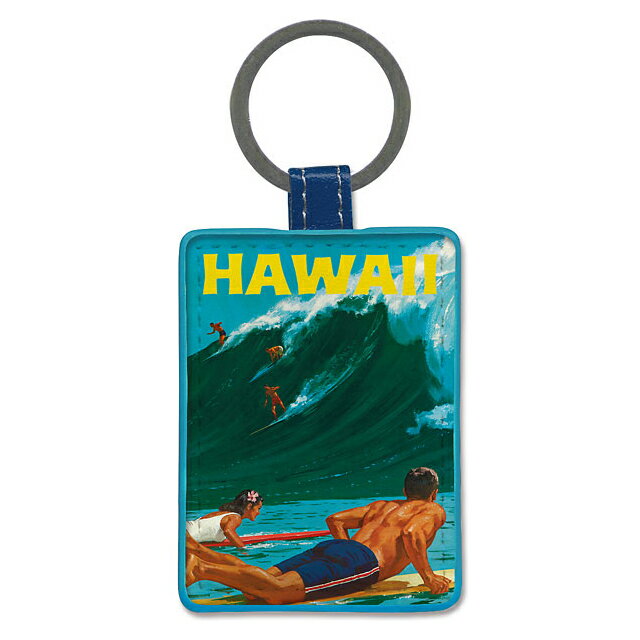 ハワイアン レザーレット キーホルダー＜Hawaii - Big Wave Surfing at Waimea＞キーホルダー・キーチェーン・キーリングハワイ雑貨 ハワイアン雑貨 お土産 サーフィン