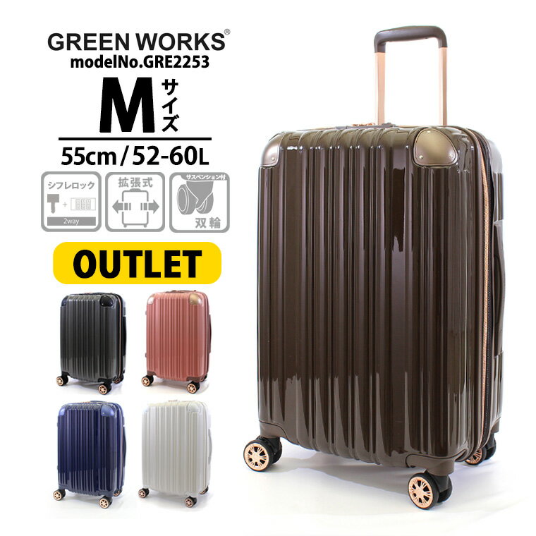 スーツケース キャリーケース キャリーバッグ Mサイズ拡張機能 双輪 中型 軽量 メンズ レディースシフレ GRE2253 55cm