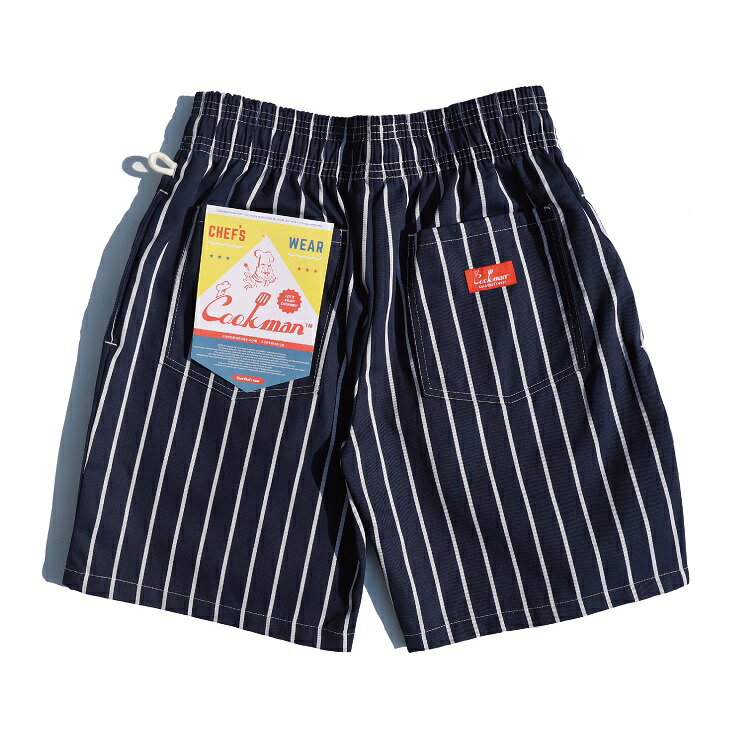 【送料無料】COOKMAN クックマン Chef Pants Short シェフパンツ ショート Stripe Navy ストライプ ネイビー 紺 イージーパンツ メンズ レディース 男女兼用 カジュアル