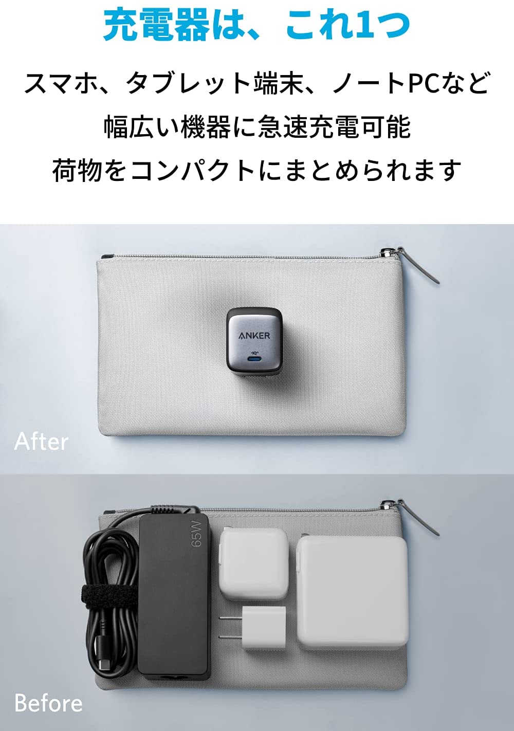 スマホ ノートパソコン対応 超コンパクト急速充電器 Anker Nano II 65W (PD 充電器 USB-C) 【独自技術Anker GaN II採用/PD対応/PSE技術基準適合/折りたたみ式プラグ】MacBook PD対応Windows PC iPad iPhone Galaxy Android スマートフォン
