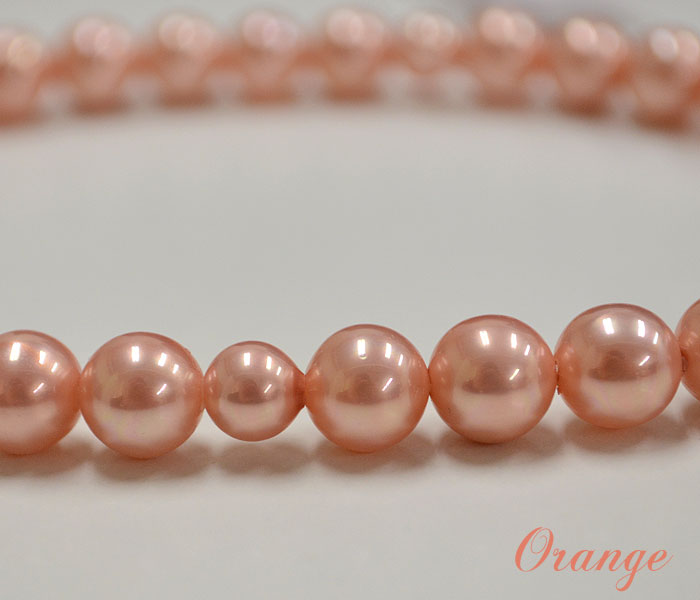 【特典付】【おまけ付き】【念珠入れ付き】女性用略式念珠　貝パール〔オレンジ〕8mm33玉/共仕立〔正絹古都房〕二重ちりめん念珠入れ付【法事】【仏事】【お彼岸】【お盆】【パワーストーン】【仏具】【法要】【墓参】【冠婚葬祭】