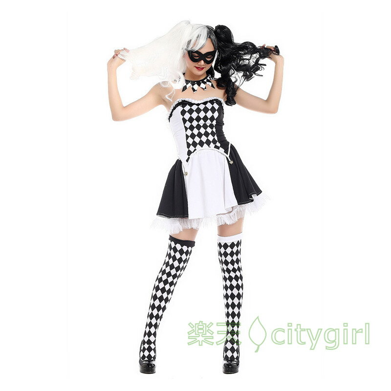 Animation - 【CityGirl】ハロウィン キャバドレス ミニドレス 　大人用 舞台劇 コスチューム コスプレ衣装 Halloween コスプレ 衣装 仮装 文化祭 忘年会 舞台衣装 演出服 レディース 女性用 ピエロ メンズ ワンピース