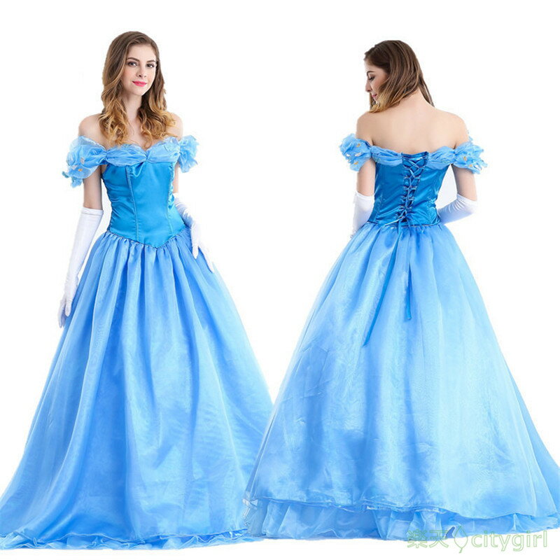 【CityGirl】ハロウィン コスプレ ブルー プリンセス お姫様 可愛い姫 童話 舞台衣装 セクシー ワンピース 舞台劇 大人用 文化祭 忘年会 演出服 レディース パーティー用 女性用 コスチューム コスプレ衣装 仮装