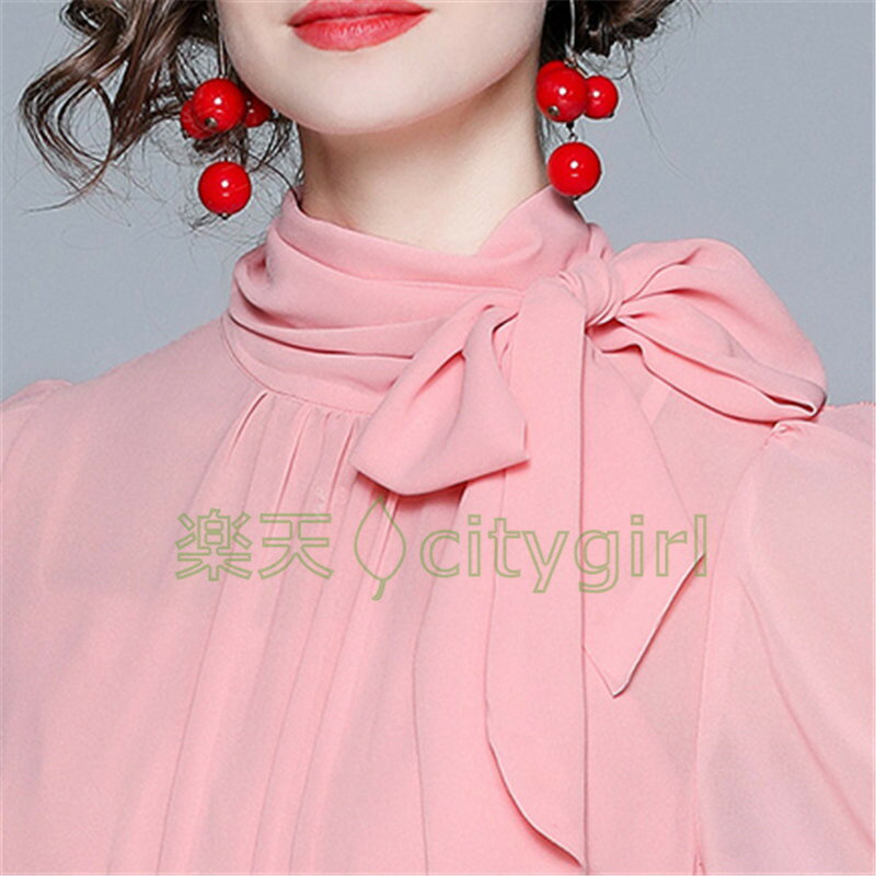 【CityGirl】レディース ワンピース ボウタイ フレンチスリーブ プリーツスカート プリンセスドレス 膝下 Aラインドレス ワンマイルウェア 大人セクシー 長袖 着痩せ 体型カバー フェミニン 上品 着回し 大きいサイズ