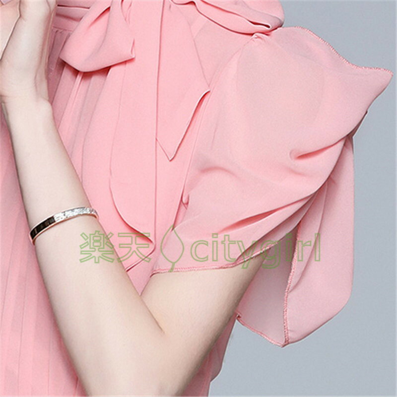 【CityGirl】レディース ワンピース ボウタイ フレンチスリーブ プリーツスカート プリンセスドレス 膝下 Aラインドレス ワンマイルウェア 大人セクシー 長袖 着痩せ 体型カバー フェミニン 上品 着回し 大きいサイズ