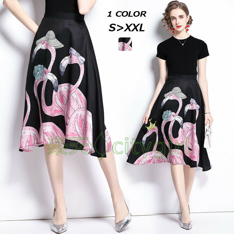 【CityGirl】レディース 2点セット Tシャツ 無地 トップス プリーツスカート 人気 膝下 スカート きれいめ プリントスカート 上品 エレガント 大き...