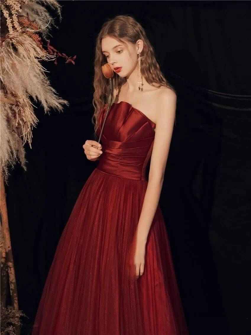 パーティードレス Aライン結婚式演奏会 パーティードレス ワインレッド 大人ワンピースお呼ばれ ロングドレス大きいサイズ 40代30代20代