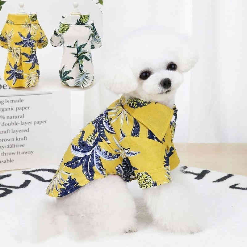アロハシャツ風 犬 猫 袖あり 洋服 パイナップル柄 かっこいい おしゃれ ペットグッズ ドッグウェア ドッグウェア 襟付き お散歩 お出かけ