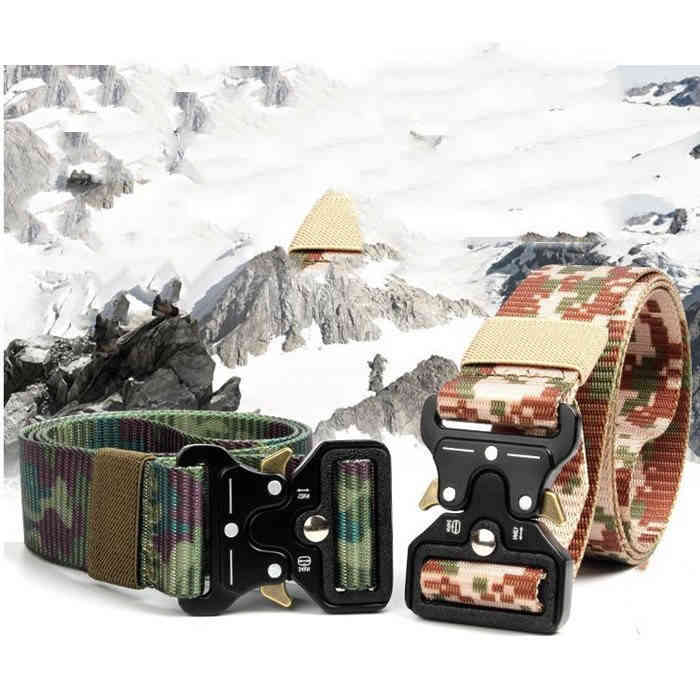 ベルト ミリタリー ナイロン ワンタッチ サバイバル サバゲー ミリタリー アウトドア メタルバックル メンズ 穴なし ガンベルト