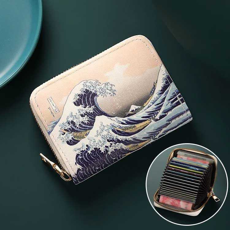 財布 レディース 伝統　日本歴史 カードケース スリム 大容量 じゃばら スキミング防止 シンプル コンパクト 二つ折り RFID カード ウォレット　カードポケット26枚 収納 カード入れ 革 レザー ミニ財布 可愛い