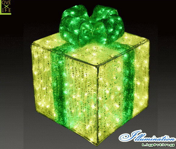 【イルミネーション】ギフトボックス【グリーン】【M】【ギフト】【プレゼント】【箱】【ボックス】【LED】【クリスタル】【電飾】【モチーフ】【クリスマス】