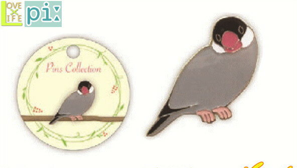 【送料無料】　pi　鳥シリーズ　ピンズ文鳥桜　バッジ　バッチ　インコ　トリ　いんこ　グッズ　キャラク ...