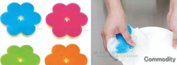 おはなスポンジ♪半分に折りやすいお花の形♪スリムなので挟み洗いもラクラク!キズをつけにくく、乾きも速いスポンジです。【】【5 】【大人気】