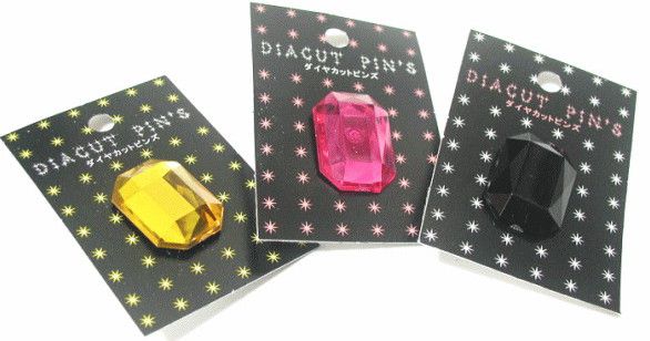 ダイヤカット　ピンズ　宝石型　種類が豊富で用途はイロイロ！帽子やカバンにつけてデコレーションであります！【】【ピンズ】【アメリカン雑貨】【大人気】【50 】