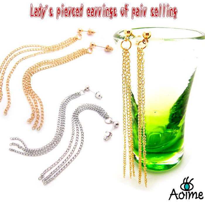 Rakuten - ペア売り チェーンピアス ロングピアス 3ライン チェーン キャッチ金具 ゆれる アクセサリー 大人 レディースピアス メール便 プレゼント ギフト 贈り物 オススメ ネットショッピング 青い目1-1192- シルバー ゴールド