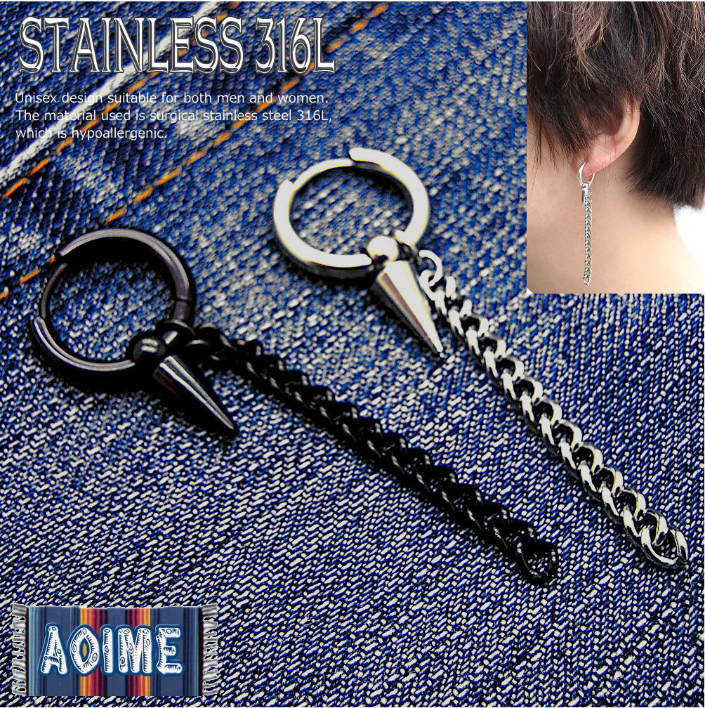 1個売り フープピアス リングピアス チェーン トライアングルチャーム 片耳用 シン...
