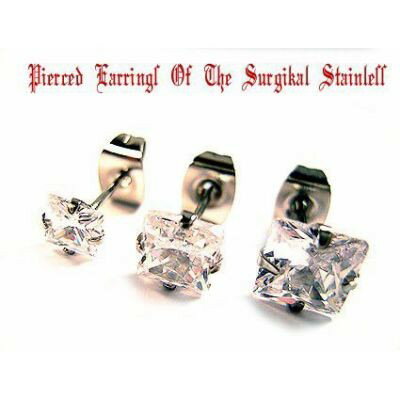 Rakuten - 四角 タテ爪 4mm 5mm 6mm キュービックストーンス アレルギーフリー ステンレス ピアス （片売り）1-1012-1044-629