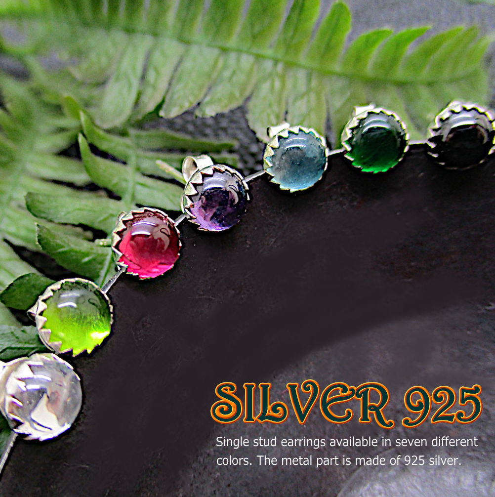 Rakuten - シルバー925 シングル ピアス 片耳用 スターリング 銀 カラーストーン 1個売り 銀製 スタッド キャッチ クリア ブラック グリーン ブルー ピンク パープル 1-868