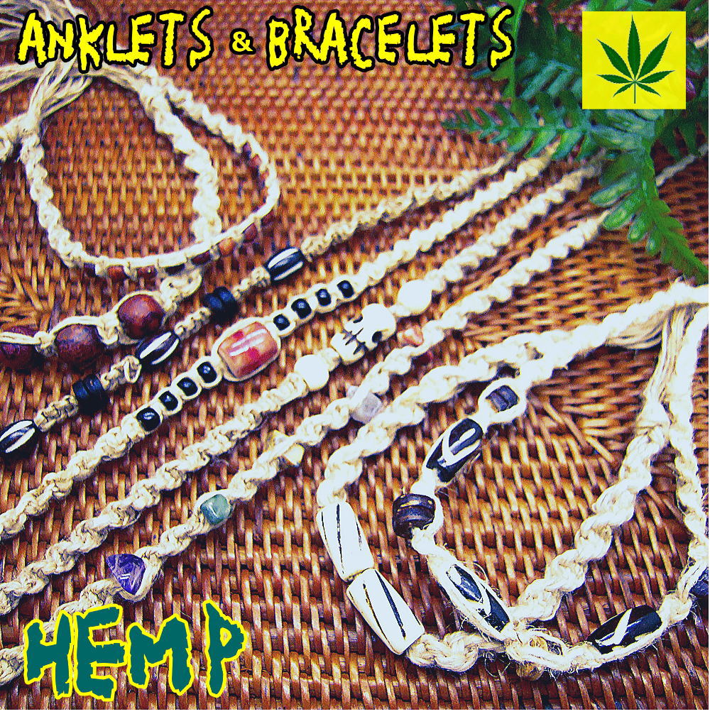 ヘンプ アンクレット ブレスレット HEMP ウッドビーズ 手編み フリーサイズ ミサンガ 麻紐 ユニセックス アクセサリー Hemp 足首 夏アクセ 天然素材...