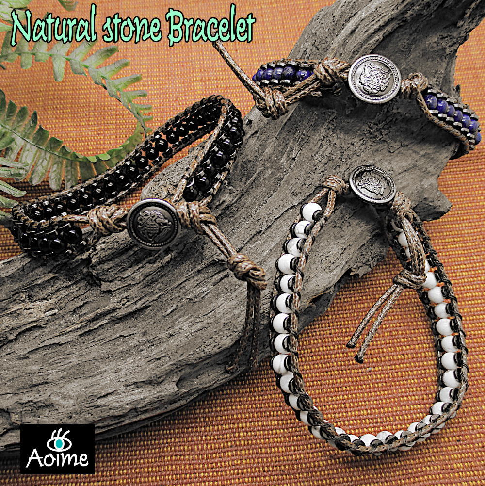 ブレスレット 天然石 ターコイズ ラピスラズリ オニキス ハウライト パワーストーン ユニセックス3-5693
